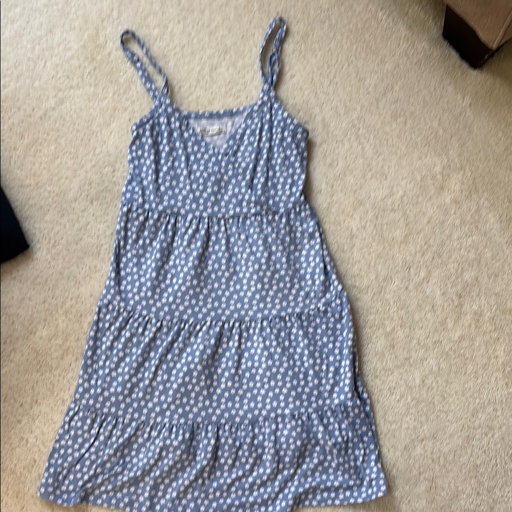 Blue Sundress with small white flowers.